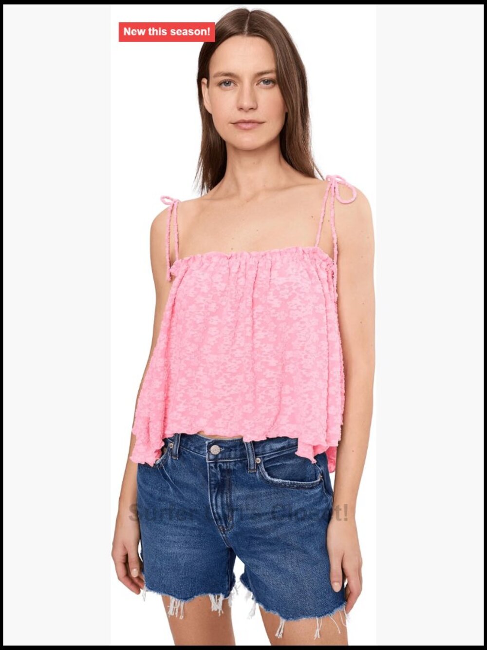 Free People Briana Tank Sleeveless Square Neck Bow Detail Lettuce Hem Polyester